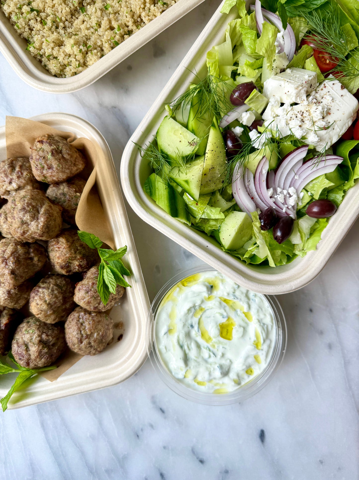 Lamb Meatballs + Lemon Yogurt Sauce + Fattoush Salad - serves 4