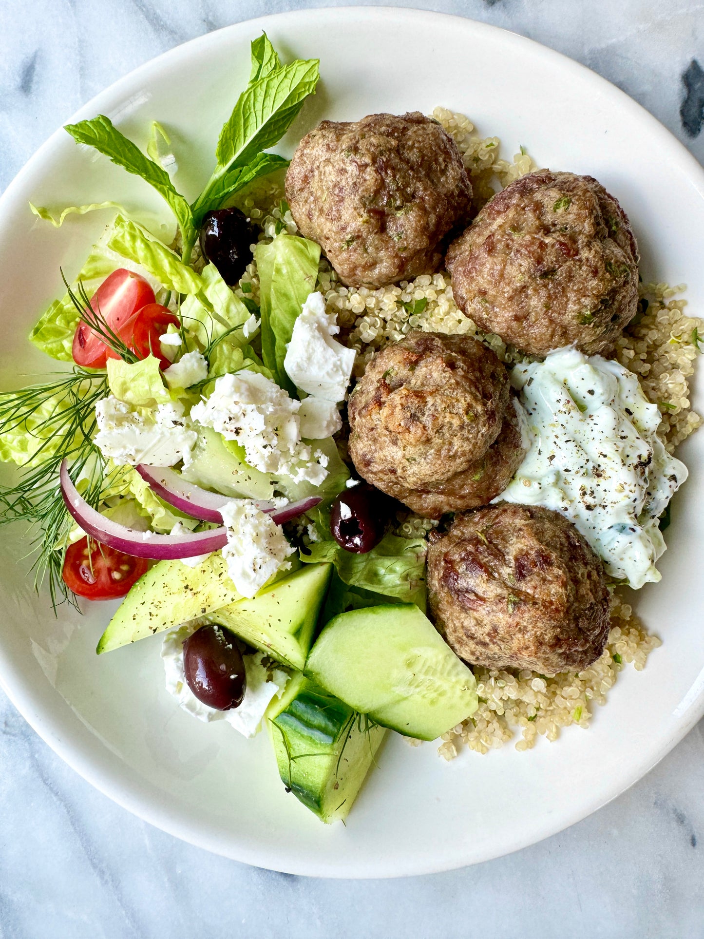 Lamb Meatballs + Lemon Yogurt Sauce + Fattoush Salad - serves 4