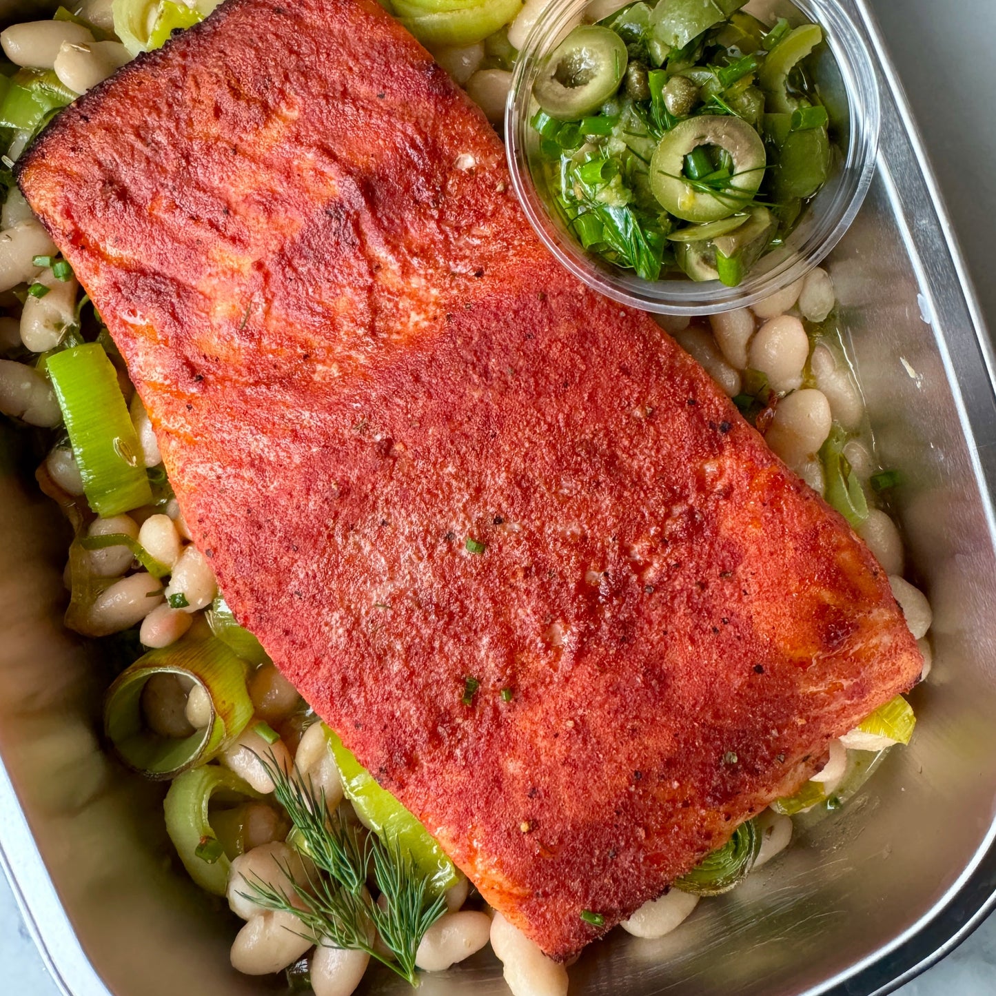 Roasted Salmon with White Beans & Olive Pesto / GF - serves 2