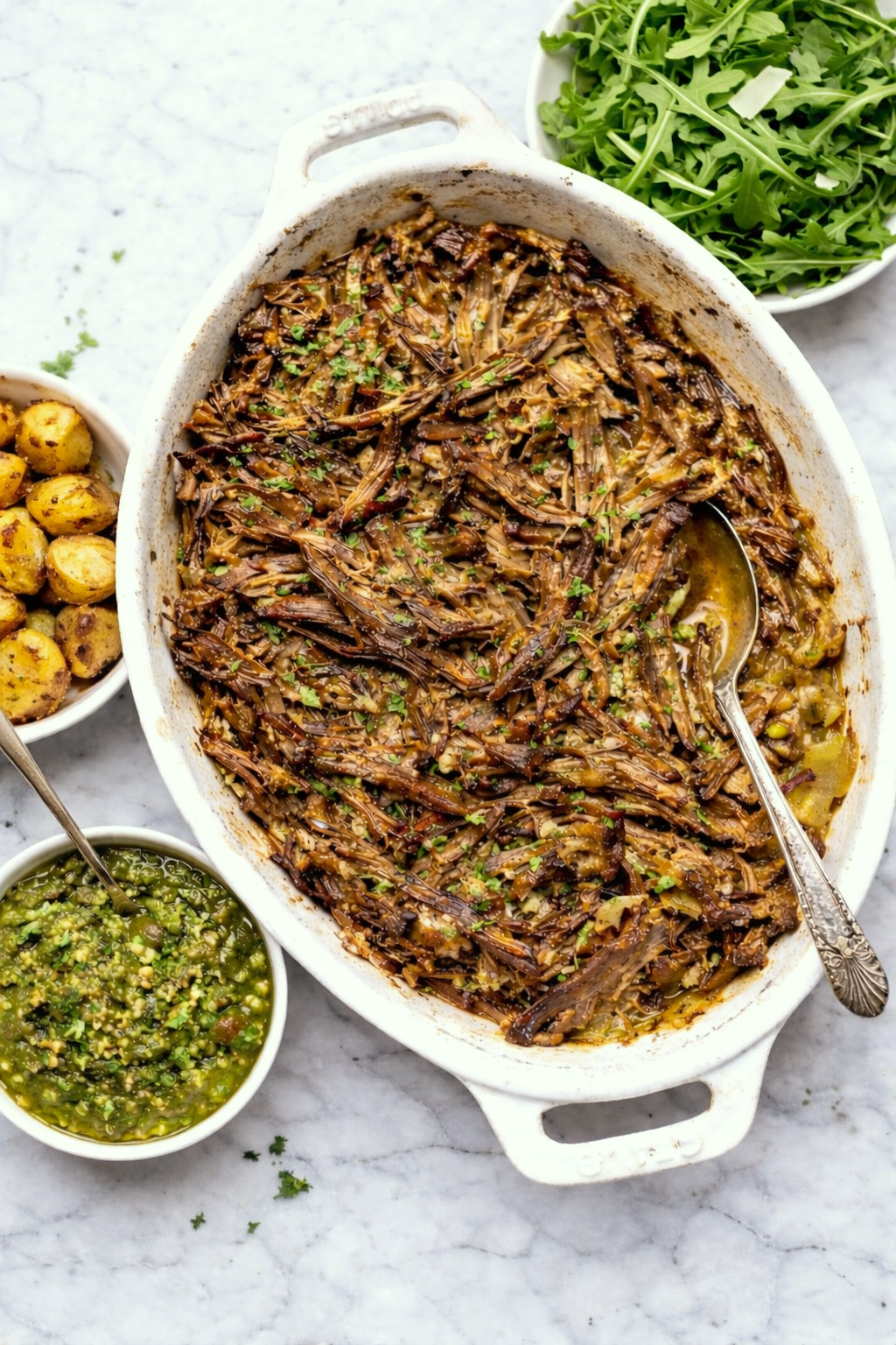 NEW! Slow Roasted Beef w. Castelvetrano Olive Pesto + sides / GF & DF / serves 4