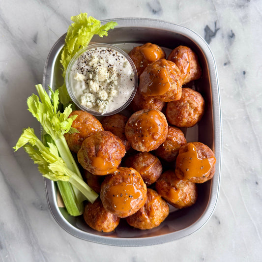 Buffalo (Mild!) Chicken Meatballs w/ Homemade Blue Cheese Dip- serves 3-4