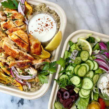 VEGGIE ONLY Gyro Bowls w. Greek Salad & Tzatziki - serves 3-4