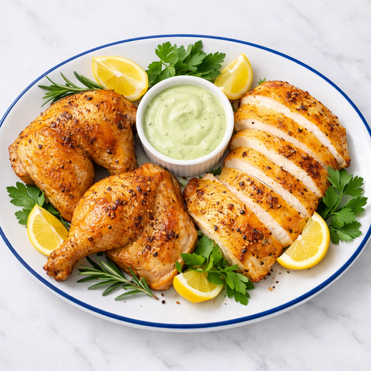 Lemon & Herb Roasted Chicken (Half chicken) + The Green Sauce / GF & DF