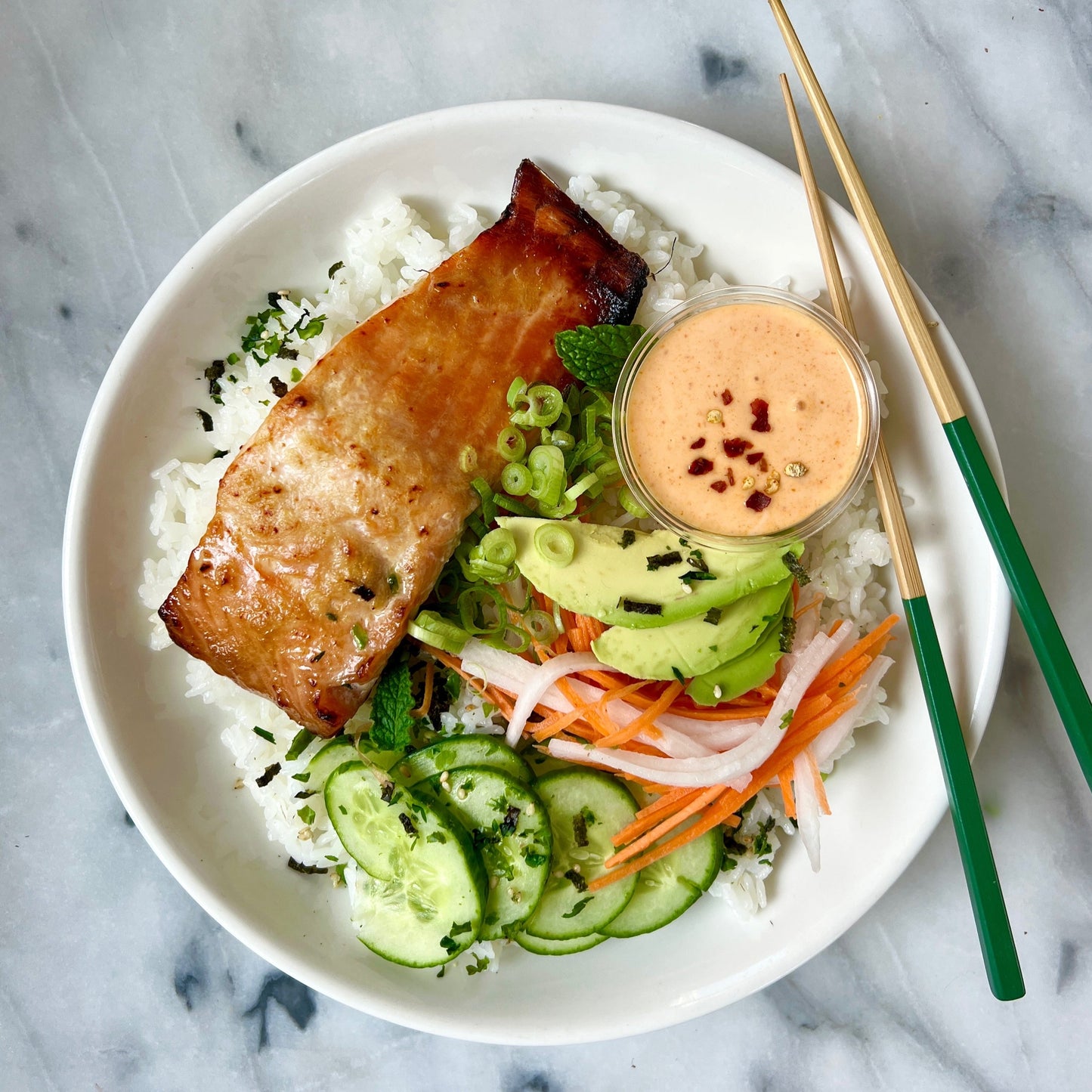 Salmon & Avocado Rice Bowls w. Kimchi Mayo / GF & DF - serves 2-3