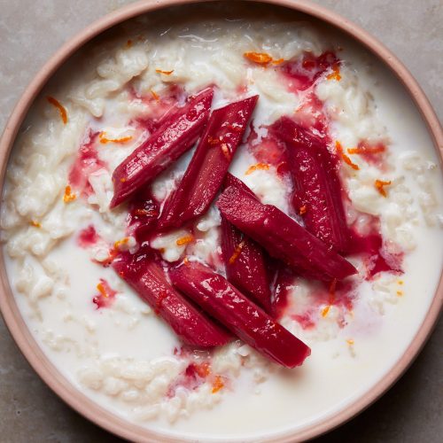 Vanilla Bean Rice Pudding w. Strawberry Rhubarb Compote/ GF