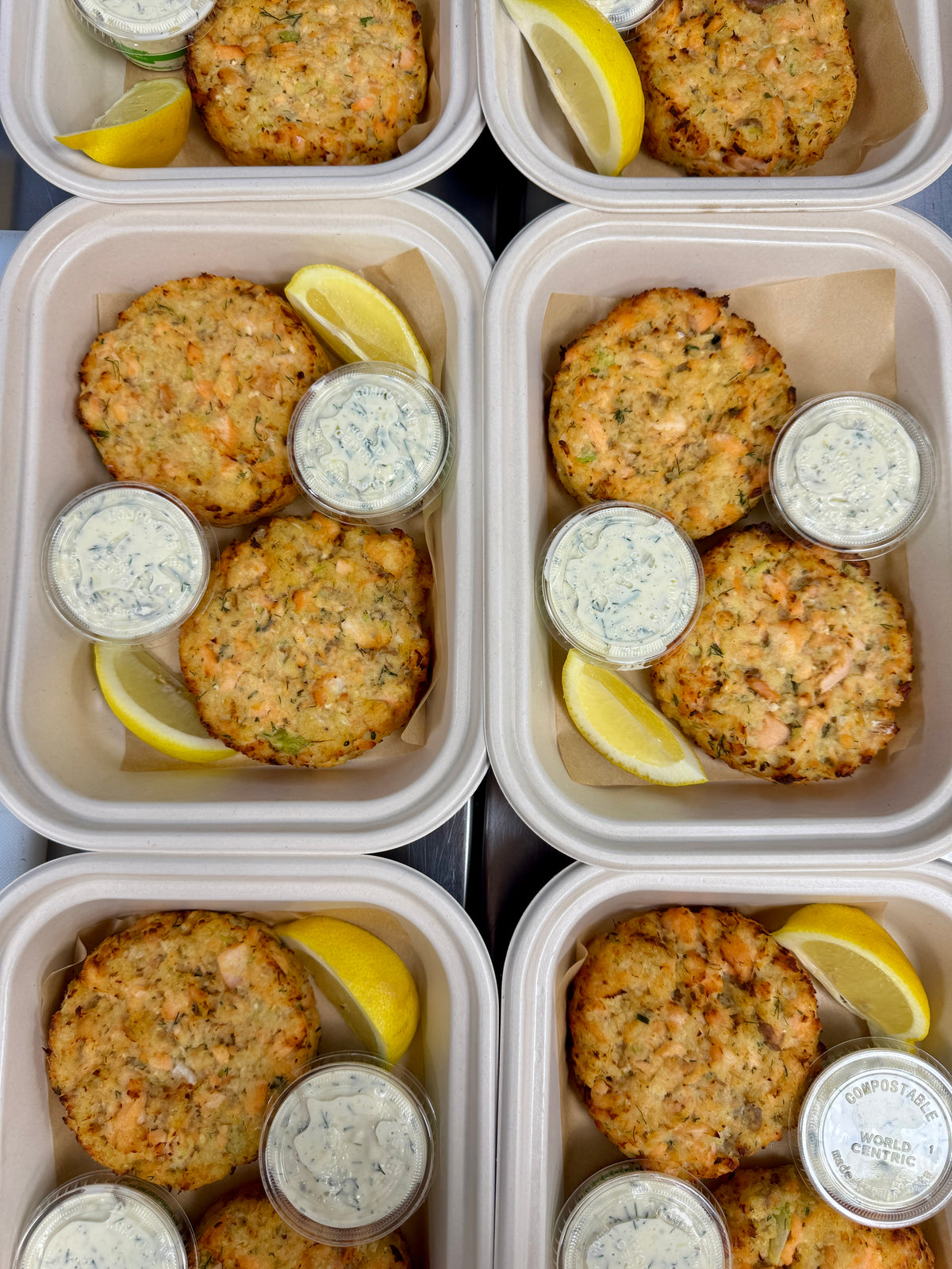 Lemon & Dill Salmon Cakes w/ Homemade Tartar Sauce (serves 2)