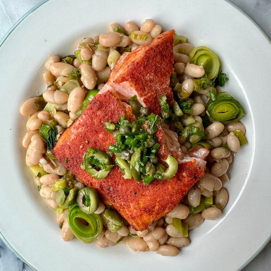 Roasted Salmon with White Beans & Olive Pesto / GF - serves 2
