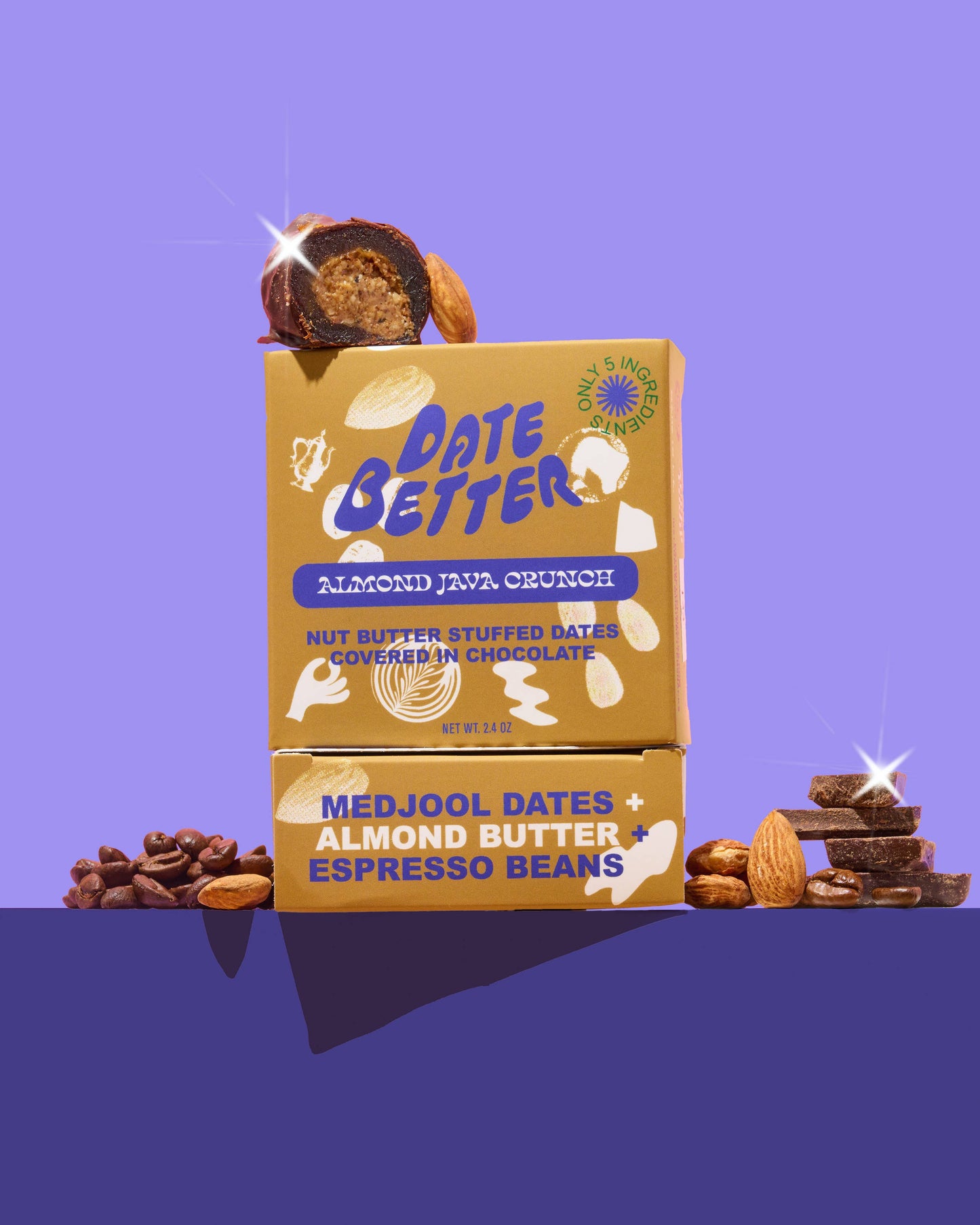Almond Java Crunch, chocolate covered dates