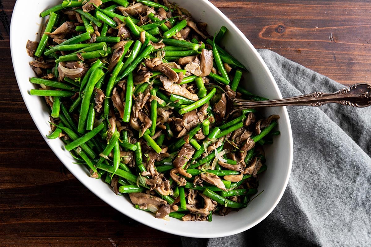 Green Beans & Roasted Oyster Mushrooms - serves 4-6